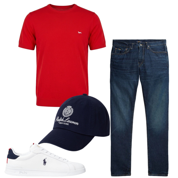 Outfit uomo - Total look #2459101. Stile Casual per Tutti i giorni. Abbinamento con t-shirt, sneakers, jeans, cappelli con visiera.