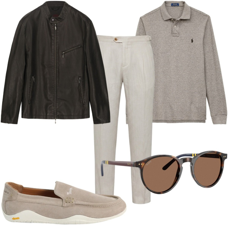 Outfit uomo - Total look #2459151. Stile Casual per Tutti i giorni. Abbinamento con scarpe stringate, pantaloni chino, giacche, occhiali da sole, polo.