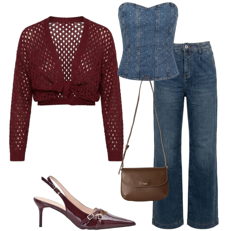 Outfit donna - Nunalie. Stile Casual chic per Serata fuori. Abbinamento con borse a tracolla, décolleté, top, jeans, cardigans.