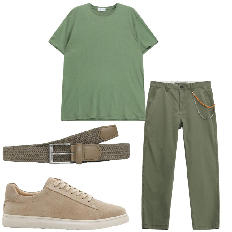 Outfit uomo - Agosto. Stile Casual per Tutti i giorni. Abbinamento con sneakers, pantaloni, t-shirt, cinture.