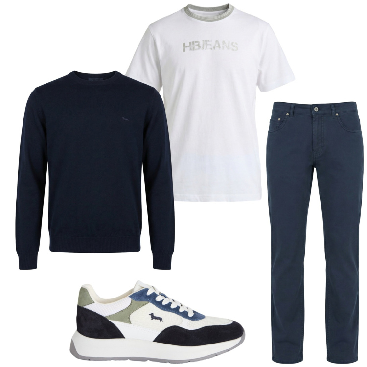 Outfit uomo - Basic style. Stile Casual per Tutti i giorni. Abbinamento con sneakers, pantaloni, pullovers, t-shirt.