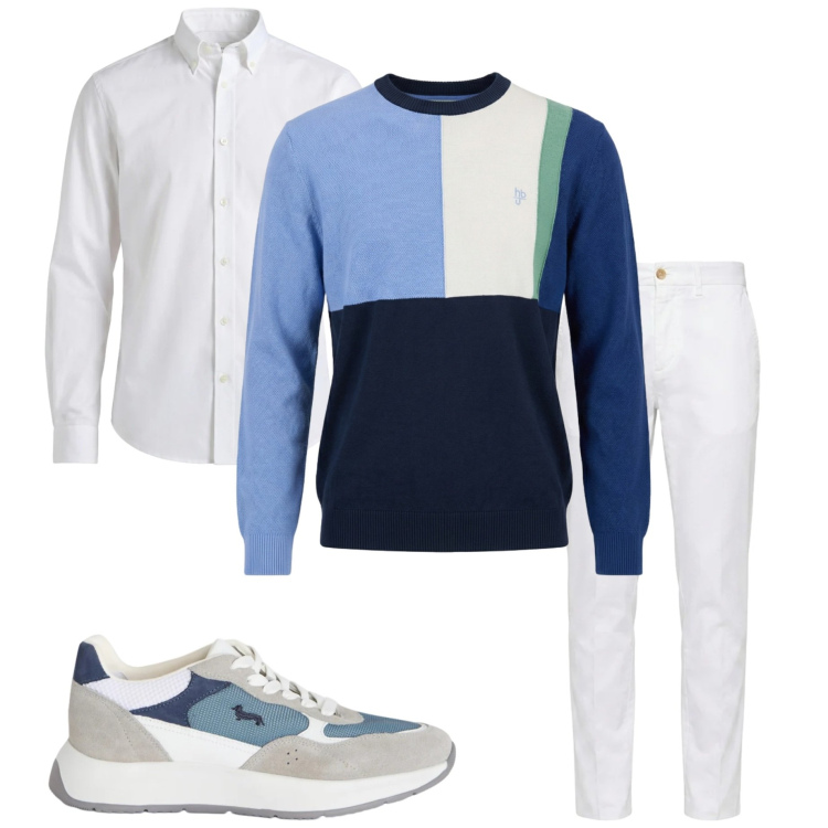 Outfit uomo - Look vacanze. Stile Casual per Tutti i giorni. Abbinamento con sneakers, maglieria, camicie, pantaloni chino.