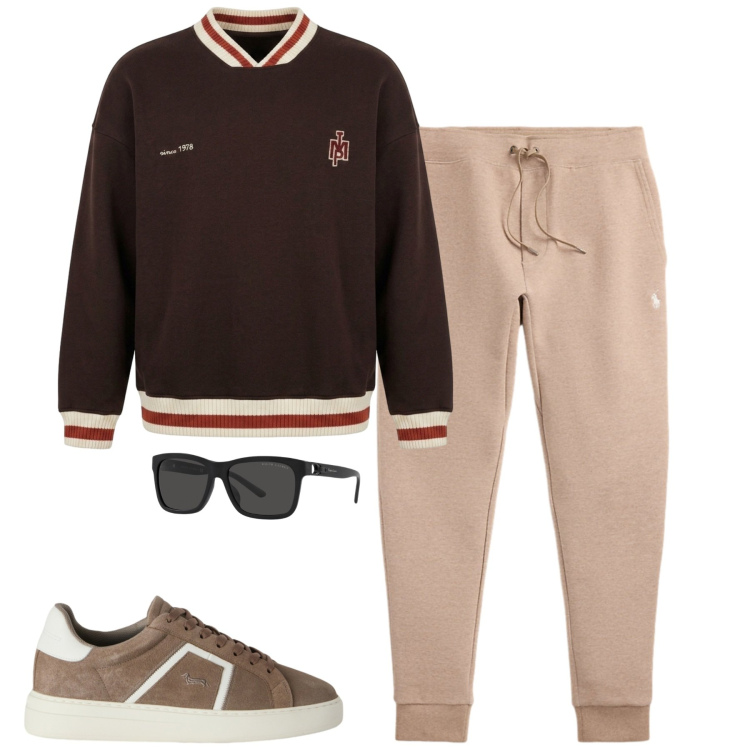 Outfit uomo - Sporty. Stile Casual per Tutti i giorni. Abbinamento con sneakers, felpe, pantaloni, occhiali da sole.