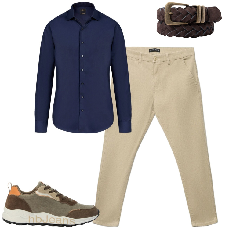 Outfit uomo - City. Stile Casual per Tutti i giorni. Abbinamento con sneakers, pantaloni chino, camicie, cinture.