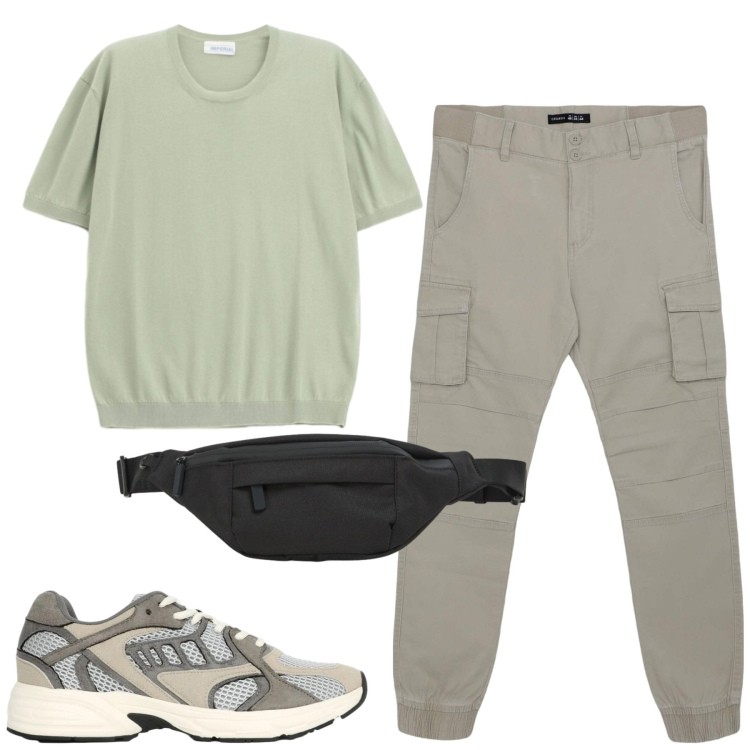 Outfit uomo - Total look #2459225. Stile Casual per Tutti i giorni. Abbinamento con t-shirt, pantaloni cargo, borse sportive, sneakers.