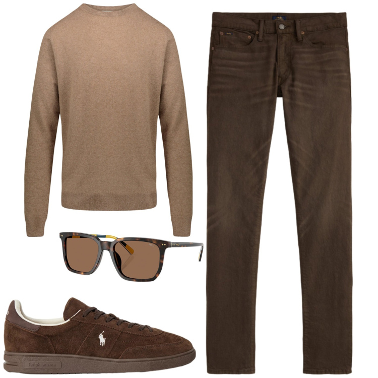 Outfit uomo - City. Stile Casual per Tutti i giorni. Abbinamento con maglieria, occhiali da sole, jeans, sneakers.