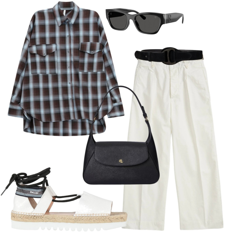 Outfit donna - dopo lavoro. Stile Casual per Tutti i giorni. Abbinamento con espadrillas, camicie, pantaloni, occhiali da sole, borse a spalla, cinture.