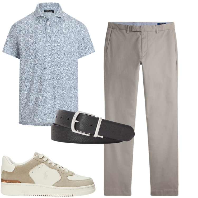 Outfit uomo - City. Stile Casual per Tutti i giorni. Abbinamento con sneakers, pantaloni, cinture, polo.