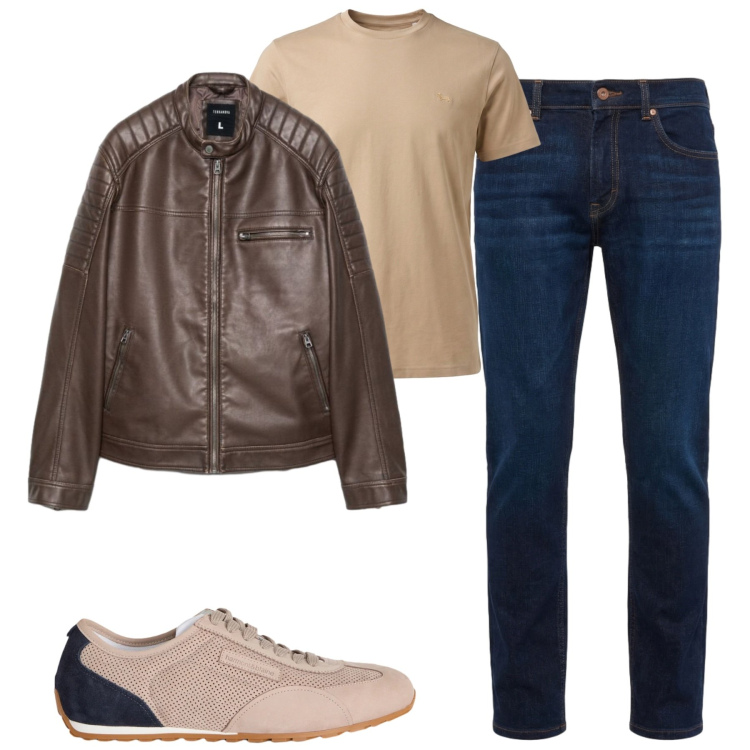 Outfit uomo - City. Stile Casual per Tutti i giorni. Abbinamento con sneakers, t-shirt, jeans, giacche.