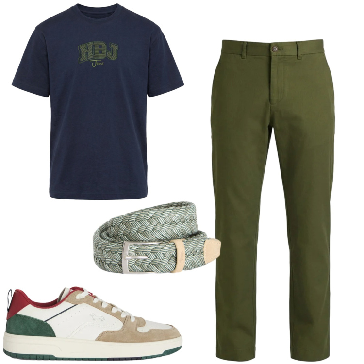 Outfit uomo - City. Stile Casual per Tutti i giorni. Abbinamento con sneakers, pantaloni, cinture, t-shirt.