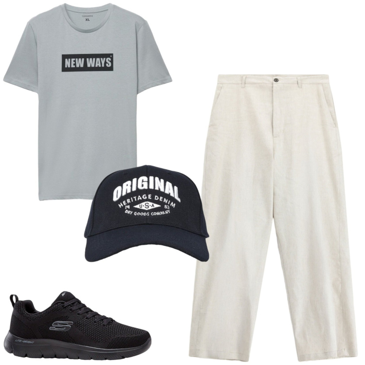 Outfit uomo - Total look #2459274. Stile Casual per Tutti i giorni. Abbinamento con sneakers, pantaloni, cappelli con visiera, t-shirt.