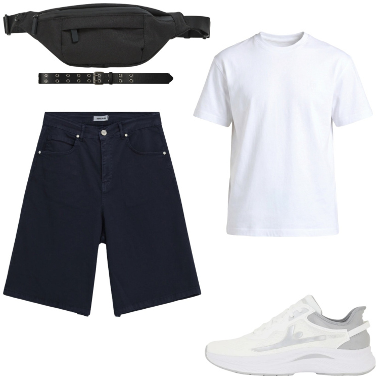Outfit uomo - Total look #2459282. Stile Urban per Tutti i giorni. Abbinamento con t-shirt, bermuda, borse sportive, cinture, sneakers.