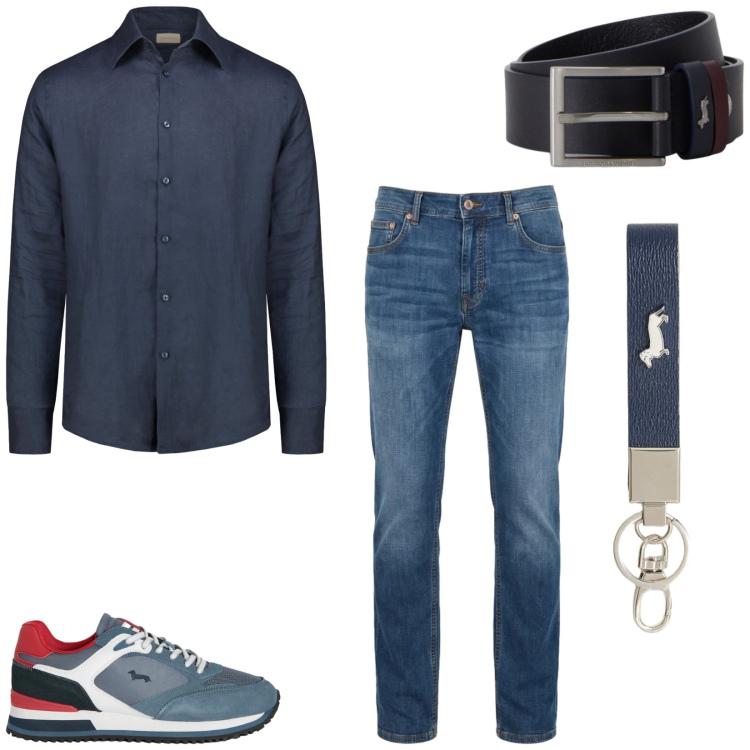 Outfit uomo - Total look #2459285. Stile Casual per Ufficio. Abbinamento con jeans, sneakers, cinture, portachiavi, camicie.