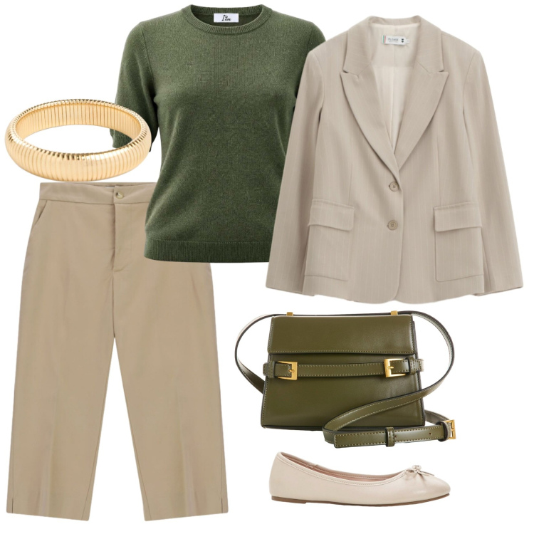 Outfit donna - Comoda. per Tutti i giorni. Abbinamento con braccialetti, ballerine, borse a tracolla, maglieria, bermuda, blazer.