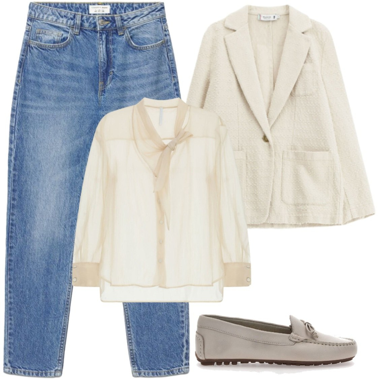 Outfit donna - IN UFFICIO #oroscopoVergine. Stile Chic per Ufficio. Abbinamento con camicie, jeans mom, blazer, mocassini.