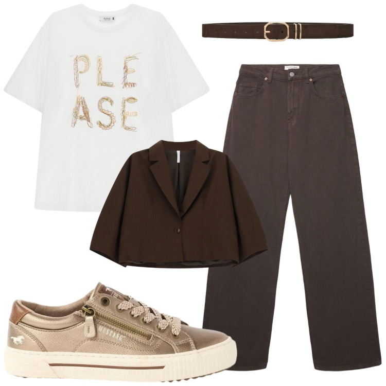 Outfit donna - Settembre#Ufficio#mattinoAsera. Stile Casual chic per Ufficio. Abbinamento con sneakers, blazer, jeans, cinture, t-shirt.