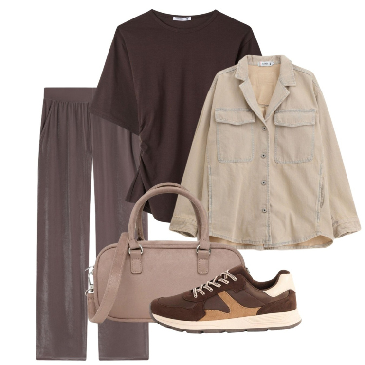 Outfit donna - Settembre tra poco. Stile Basic per Tutti i giorni. Abbinamento con sneakers, t-shirt, borse a tracolla, cappotti, pantaloni.