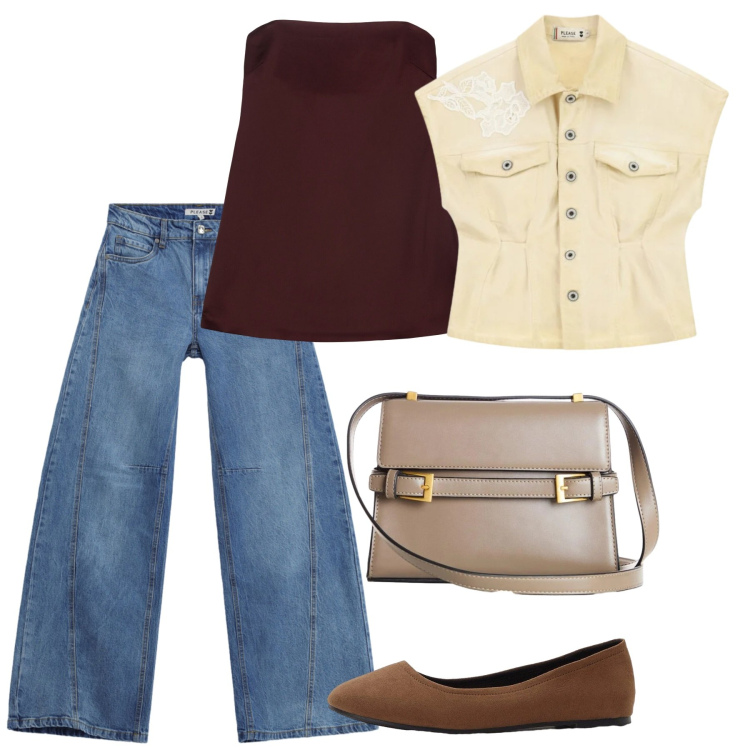 Outfit donna - Agosto. Stile Casual chic per Tutti i giorni. Abbinamento con borse a tracolla, ballerine, top, jeans, blazer.