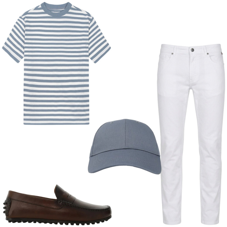 Outfit uomo - Total look #2459386. Stile Casual per Tutti i giorni. Abbinamento con pantaloni, scarpe stringate, cappelli con visiera, t-shirt.