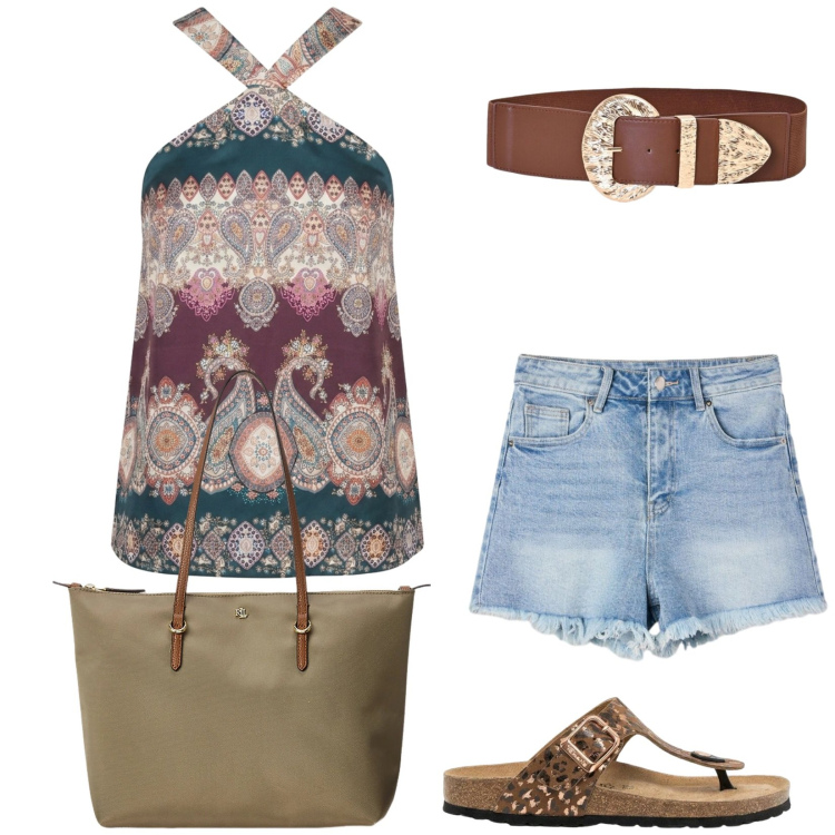 Outfit donna - Total look #2459392. Stile Casual per Mare. Abbinamento con infradito, shorts, cinture, top, borse tote.