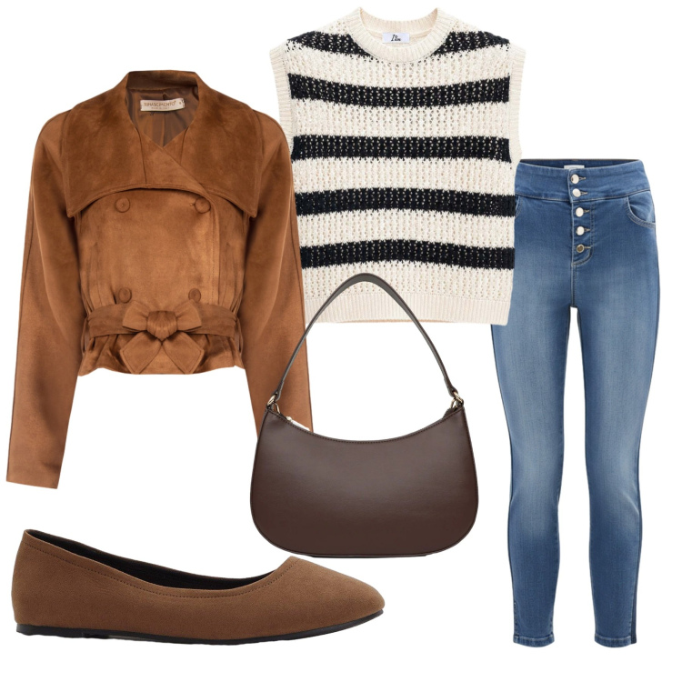 Outfit donna - Total look #2459411. Stile Glamour per Ufficio. Abbinamento con ballerine, borse a tracolla, canottiere, giacche, jeans.