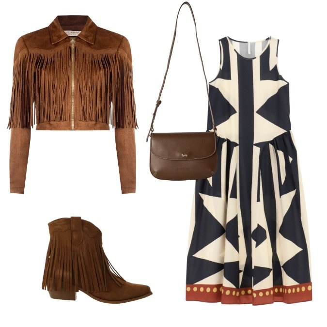 Outfit donna - Mood Festival estivi/fine stagione. Stile Boho per Serata fuori. Abbinamento con borse a tracolla, vestiti midi/longuette, stivaletti texani, giacche.