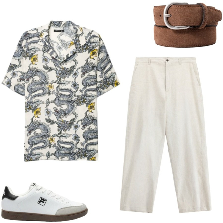Outfit uomo - Total look #2459422. Stile Trendy per Tutti i giorni. Abbinamento con sneakers, pantaloni, camicie a manica corta, cinture.