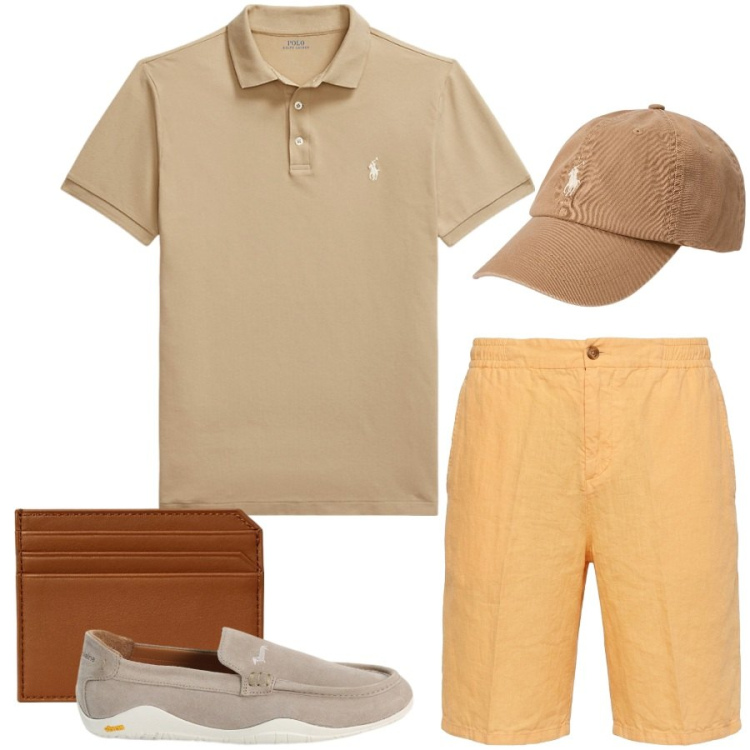 Outfit uomo - Total look #2459424. Stile Casual per Tutti i giorni. Abbinamento con scarpe stringate, bermuda, portafogli, polo, cappelli con visiera.