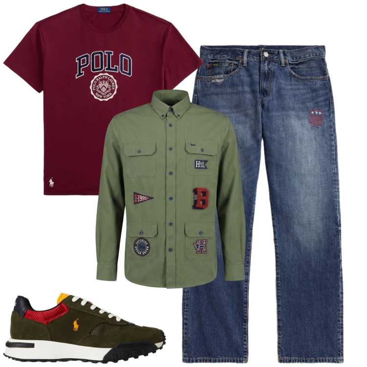 Outfit uomo - City. Stile Casual per Tutti i giorni. Abbinamento con camicie, jeans dritti, t-shirt, sneakers.