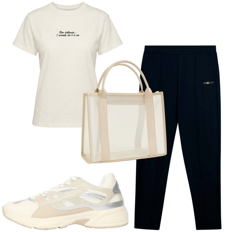 Outfit donna - Total look #2459463. Stile Sporty chic per Tutti i giorni. Abbinamento con borse tote, sneakers, pantaloni, t-shirt.