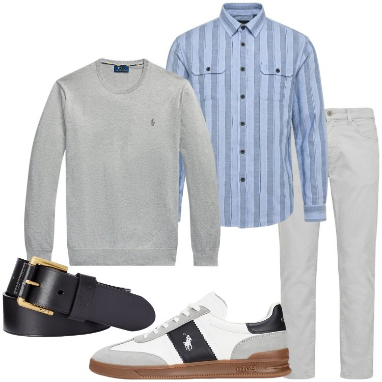 Outfit uomo - Back to routine. Stile Urban per Ufficio. Abbinamento con pantaloni, camicie, maglieria, sneakers, cinture.