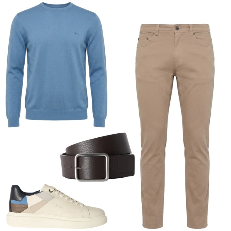 Outfit uomo - City. Stile Urban per Tutti i giorni. Abbinamento con sneakers, maglieria, pantaloni, cinture.