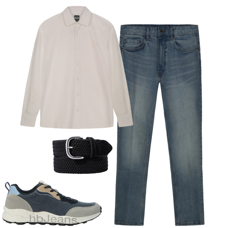 Outfit uomo - City. Stile Casual per Tutti i giorni. Abbinamento con sneakers, polo, jeans, cinture.