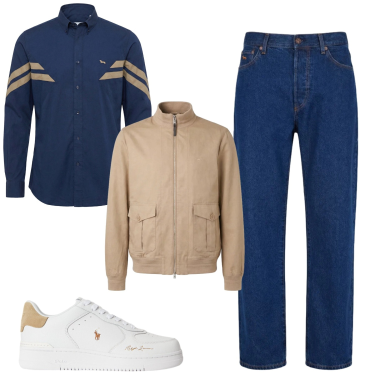 Outfit uomo - City. Stile Casual per Tutti i giorni. Abbinamento con bomber, camicie, jeans, sneakers.