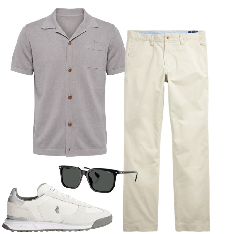 Outfit uomo - Total look #2459492. Stile Casual per Tutti i giorni. Abbinamento con camicie a manica corta, occhiali da sole, sneakers, pantaloni.