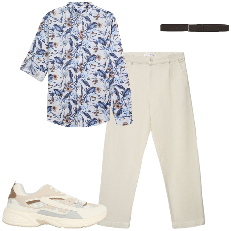 Outfit uomo - City. Stile Casual per Tutti i giorni. Abbinamento con camicie, sneakers, pantaloni chino, cinture.