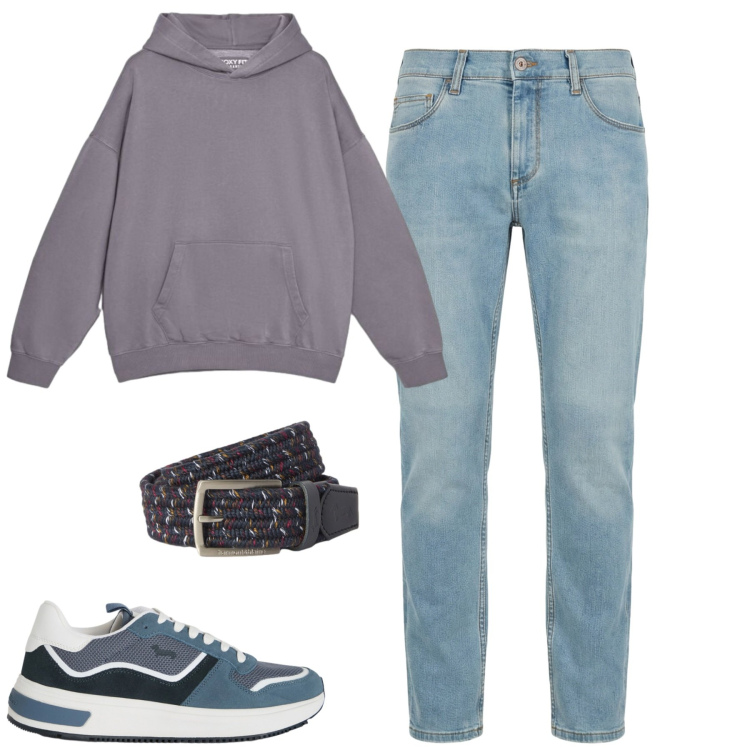 Outfit uomo - Total look #2459501. Stile Casual per Tutti i giorni. Abbinamento con jeans slim fit, sneakers, cinture, felpe con cappuccio.