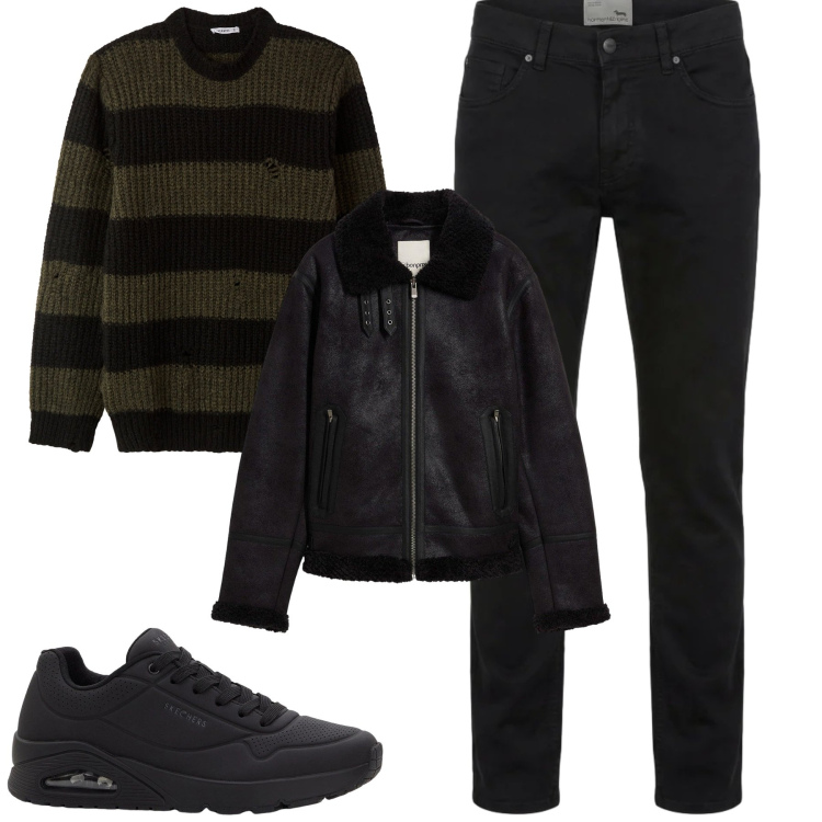 Outfit uomo - City. Stile Casual per Tutti i giorni. Abbinamento con sneakers, giacche, maglieria, pantaloni.