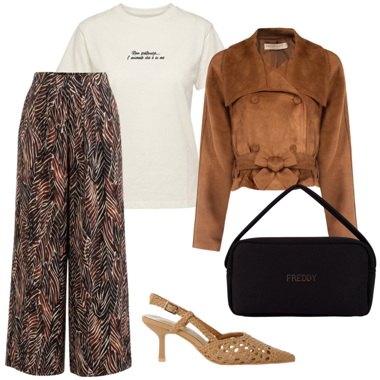 Outfit donna - Ogni giorno. per Tutti i giorni. Abbinamento con décolleté, pantaloni a palazzo, giacche, borse a mano, t-shirt.