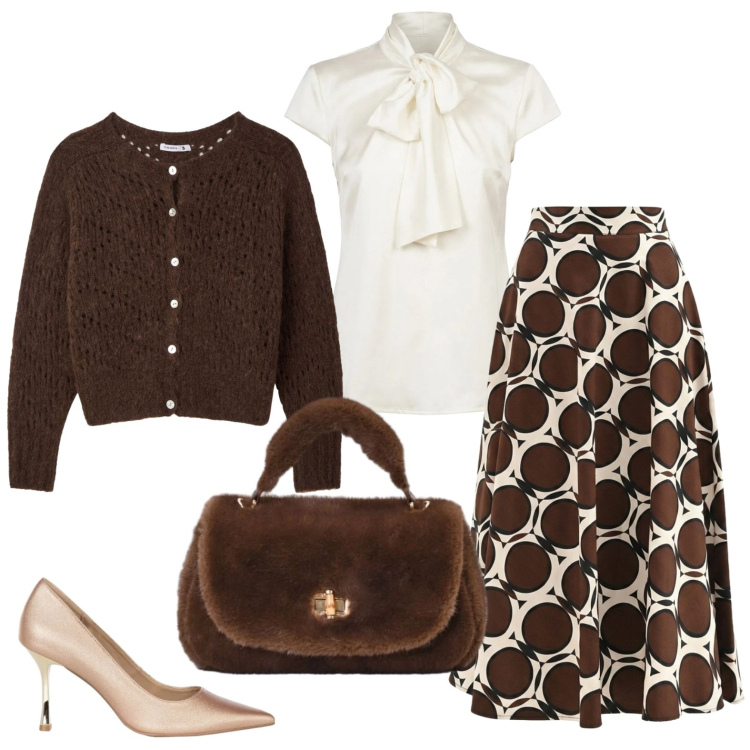 Outfit donna - Fall layering. Stile Bon Ton per Ufficio. Abbinamento con gonne lunghe, borse a mano, décolleté, cardigans, camicie.