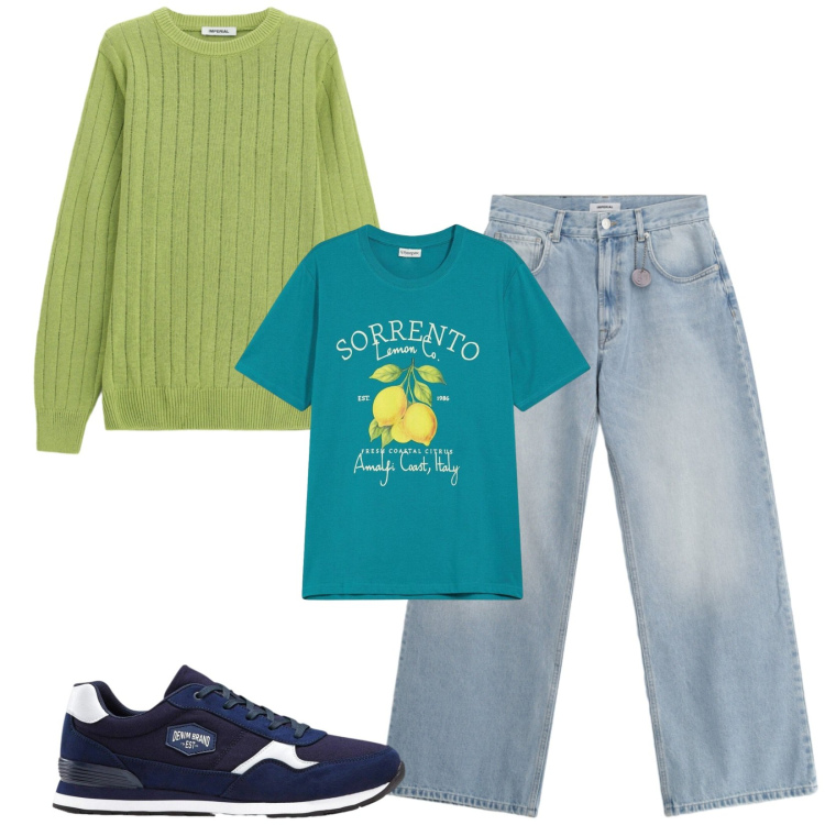 Outfit uomo - Total look #2459516. Stile Trendy per Tutti i giorni. Abbinamento con sneakers, t-shirt, jeans, maglieria.