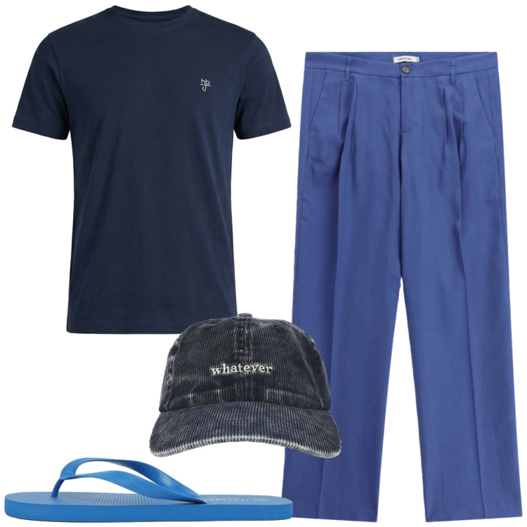 Outfit uomo - Total look #2459527. Stile Casual per Mare. Abbinamento con t-shirt, pantaloni, sandali, cappelli.