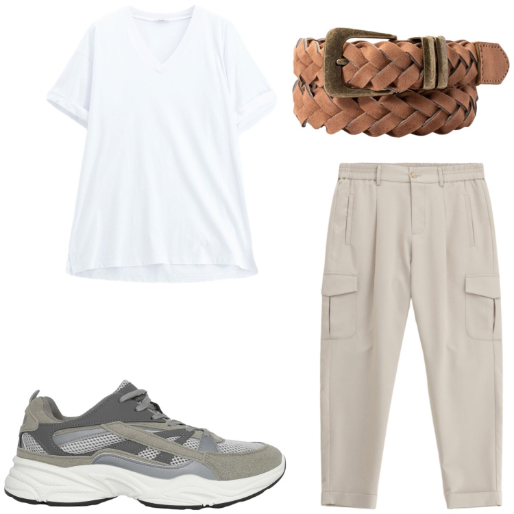 Outfit uomo - Total look #2459529. Stile Trendy per Tutti i giorni. Abbinamento con pantaloni cargo, t-shirt, sneakers, cinture.