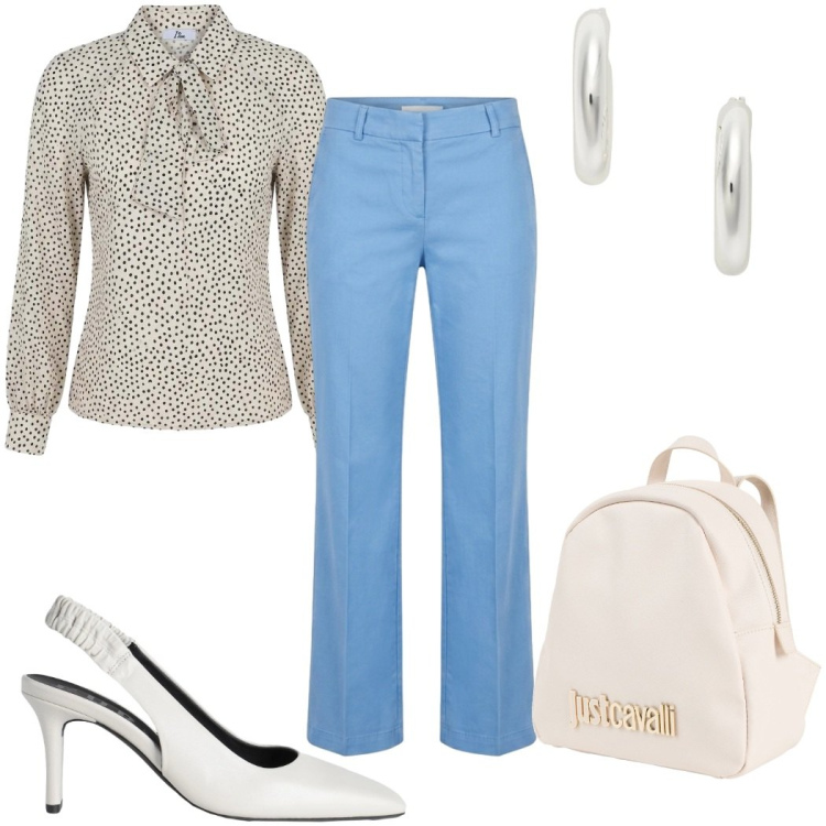 Outfit donna - Cena vista mare - semplicemente. Stile Trendy per Serata fuori. Abbinamento con décolleté, zaini, pantaloni, bluse, orecchini.