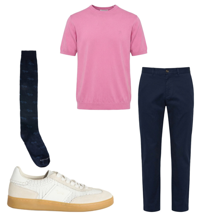 Outfit uomo - Serata con amici. Stile Casual per Serata speciale. Abbinamento con sneakers, calzini, pantaloni, t-shirt.