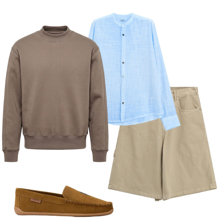 Outfit uomo - Fresco della sera. Stile Casual per Serata speciale. Abbinamento con bermuda, camicie, felpe, scarpe stringate.