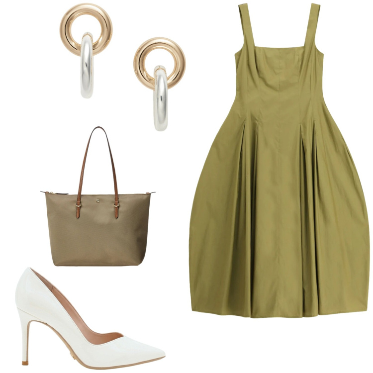 Outfit donna - Total look #2459561. Stile Bon Ton per Serata fuori. Abbinamento con vestiti midi/longuette, décolleté, borse tote, orecchini.