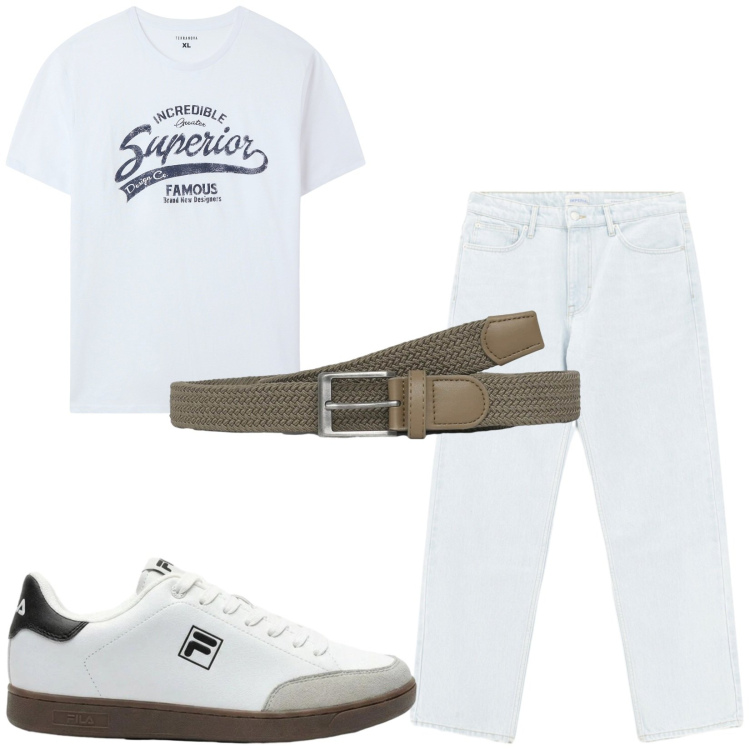 Outfit uomo - Total look #2459563. Stile Casual per Tutti i giorni. Abbinamento con sneakers, jeans, t-shirt, cinture.