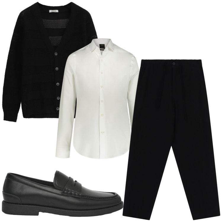 Outfit uomo - Total look #2459565. Stile Business/Elegante per Ufficio. Abbinamento con cardigans, pantaloni, scarpe stringate, camicie.