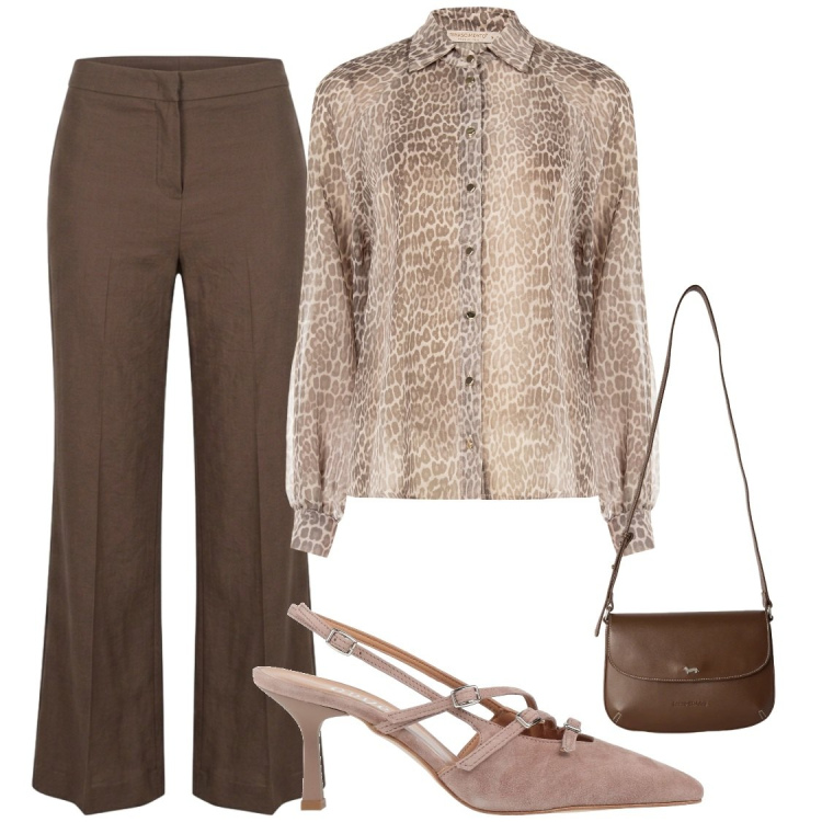 Outfit donna - Occasioni per aitunno. Stile Chic per Serata fuori. Abbinamento con décolleté, borse a tracolla, camicie, pantaloni.